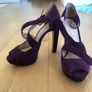 Prada eggplant suede heeled sandals